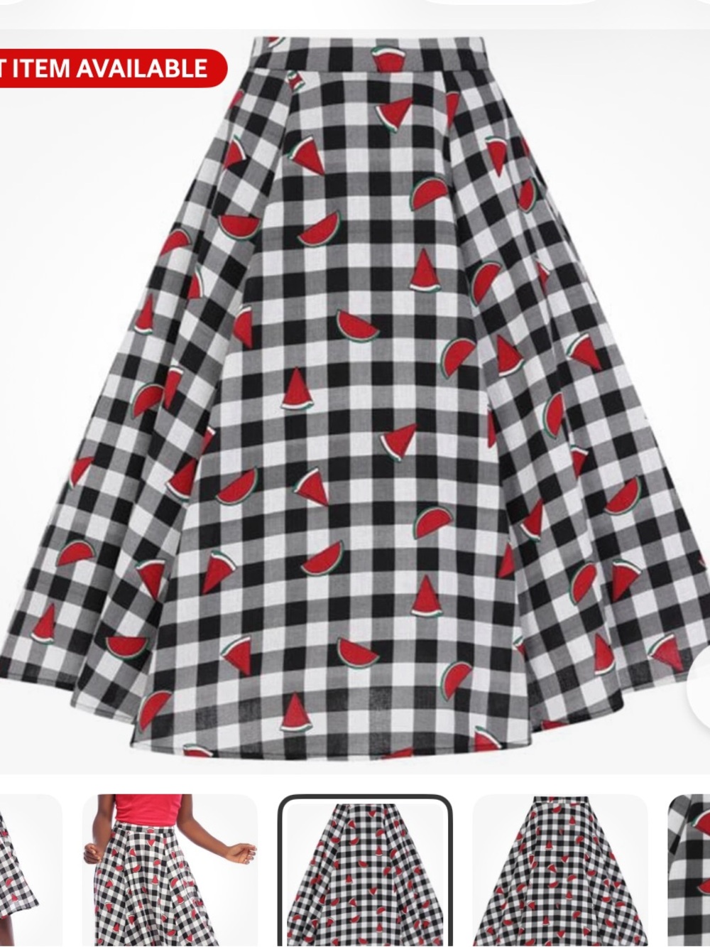 Collectif watermelon print gingham retro skirt - Picture 4 of 9